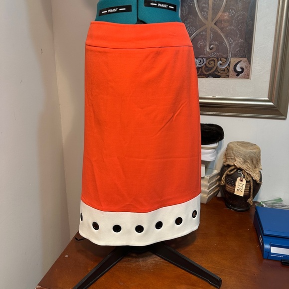 Nine West Orange Lined Stretch grommets Skirt Jacket Set Outfit Size 14W/16W - Picture 8 of 12